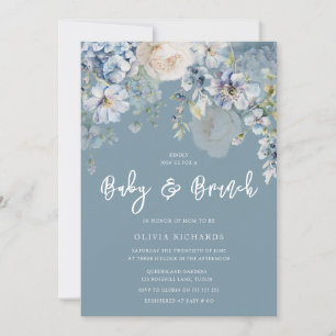 Invitation Bleu Duché Baby shower Floral moderne Brunch