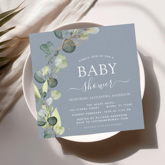 Invitation Bleu Duché Baby shower vert Eucalyptus (Créateur téléchargé)