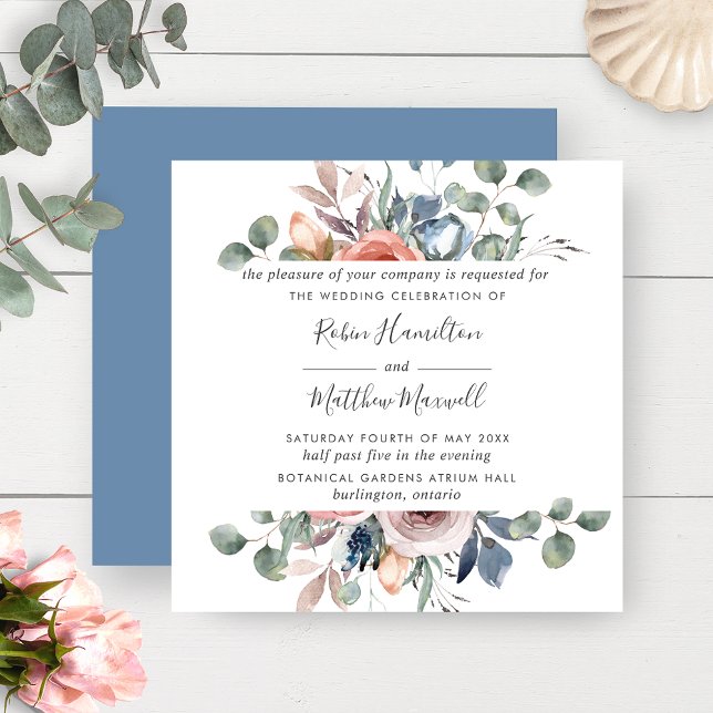 Invitation Bleu Duché et Mariage Floral Flush Peach (Créateur téléchargé)