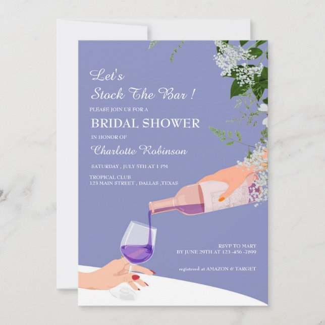 Invitation Bleu Duché Floral Stock La Fête des mariées Bar (Devant)