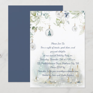 Invitation Bleu Duché, Vert Sage Fête de Noël