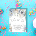 Invitation Bleu Duisâtre & Rose Rose Floral Sweet 16 Annivers<br><div class="desc">Cette invitation d'anniversaire est une oeuvre d'art étonnante,  épousant élégance et beauté. Son design éthérée et gracieux séduira et impressionnera les récipiendaires,  donnant le ton d'une fête d'anniversaire douce mémorable et délicieuse.</div>