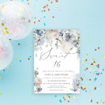 Invitation Bleu Duisâtre & Rose Rose Floral Sweet 16 Annivers<br><div class="desc">Cette invitation d'anniversaire est une oeuvre d'art étonnante,  épousant élégance et beauté. Son design éthérée et gracieux séduira et impressionnera les récipiendaires,  donnant le ton d'une fête d'anniversaire douce mémorable et délicieuse.</div>