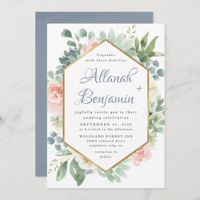 Invitation Bleu Duisier Bleu Succulent Jardin Floral Mariage