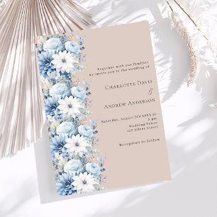 Invitation Bleu Duisy beige floral mariage de luxe