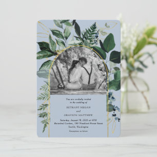 Invitation Bleu Duisy Moderne Botanique Vert mariage photo