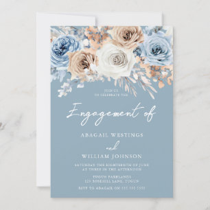Invitation Bleu Dusty Blanc Bohème Floral