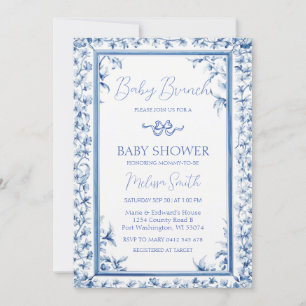 Invitation Bleu Dusty Cadre Cute Ribbon Bébé Brunch