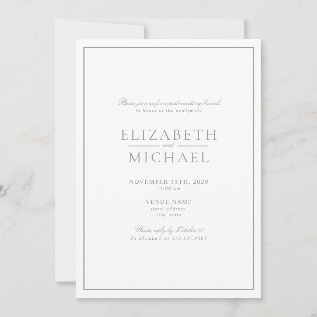 Invitation Bleu Dusty Classic Script Post Mariage Brunch (Devant)