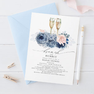 Invitation Bleu Dusty Elegant Brunch et Fête des mariées Bubb