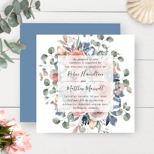 Invitation Bleu Dusty et Mariage Floral verdoyant en