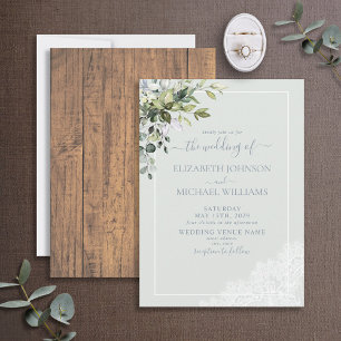 Invitation Bleu Dusty Eucalyptus Botanique Mariage