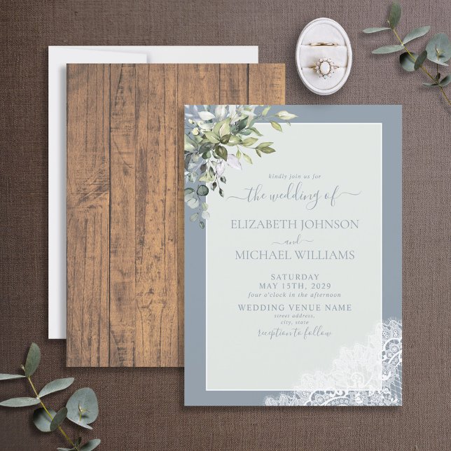 Invitation Bleu Dusty Eucalyptus Botanique Mariage (Créateur téléchargé)