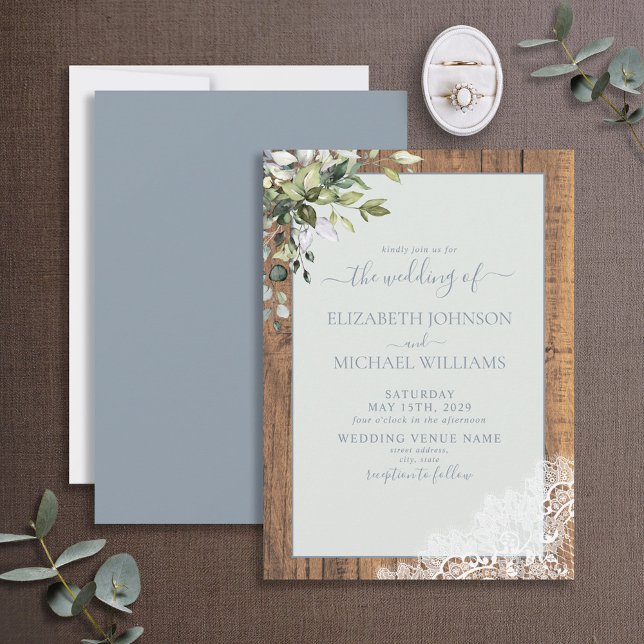 Invitation Bleu Dusty Eucalyptus Botanique Mariage (Créateur téléchargé)