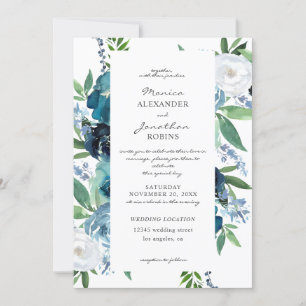Invitation Bleu Dusty Floral 2 Mariage