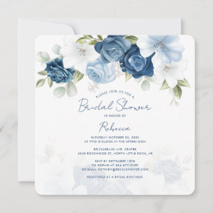 Invitation Bleu Dusty Floral Fête des mariées de verdure bota