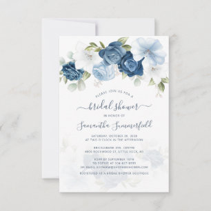 Invitation Bleu Dusty Floral verdure Fête des mariées botaniq