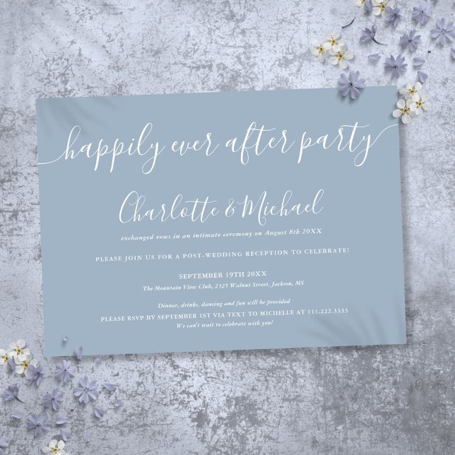 Invitation Bleu Dusty Heureusement Joyeux Jamais Après Mariag (Dusty Blue Happily Ever After Party Wedding Invitation)