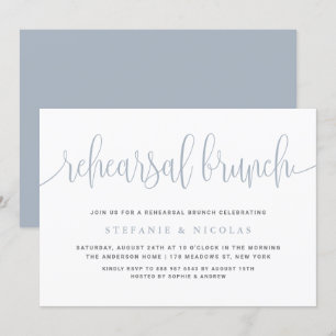 Invitation Bleu Dusty Joli Brunch de répétition de calligraph