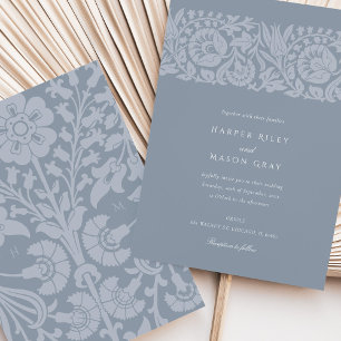 Invitation Bleu Dusty Mariage ornemental