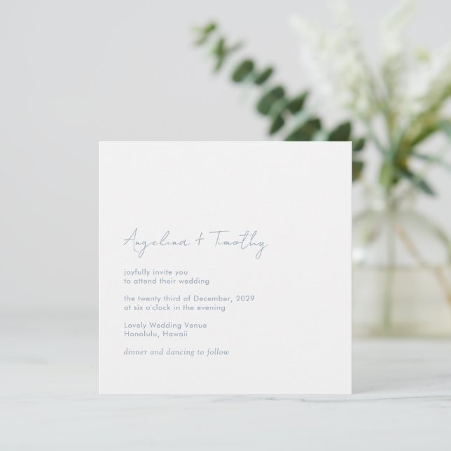 Invitation Bleu Dusty Minimal Moderne Mariage élégant (Debout devant)