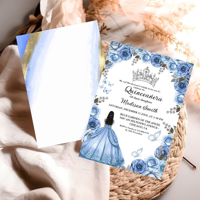 Invitation Bleu Dusty papillon floral fille Quinceanera (Créateur téléchargé)