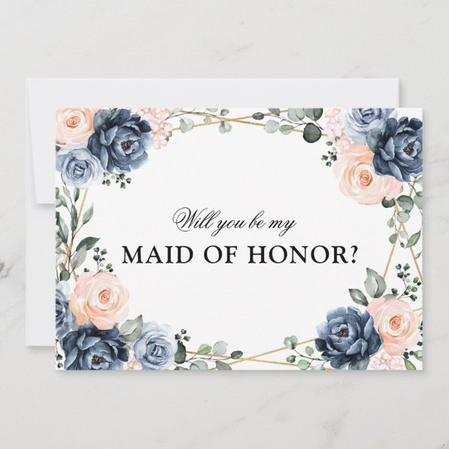 Invitation Bleu Dusty Peach Blush Vous Serez Maid of Honor I (Devant)
