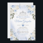 Invitation Bleu Dusty Quinceañera Papillon de la Couronne d'a<br><div class="desc">Quinceañera Dusty Blue & Silver Crown Mexicaine Butterfly Invitation Mis Quince 15 Anos,  16e anniversaire, </div>