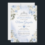 Invitation Bleu Dusty Quinceañera Papillon de la Couronne d'a<br><div class="desc">Quinceañera Dusty Blue & Silver Crown Mexicaine Butterfly Invitation Mis Quince 15 Anos,  16e anniversaire, </div>