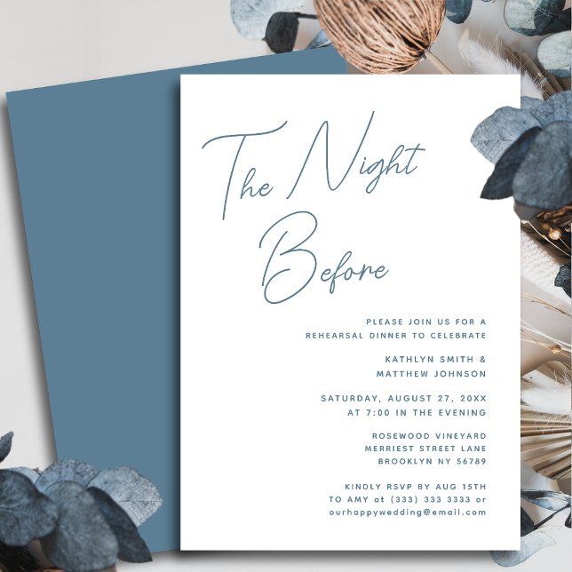Invitation Bleu Dusty Script Chic La Nuit Avant (Créateur téléchargé)