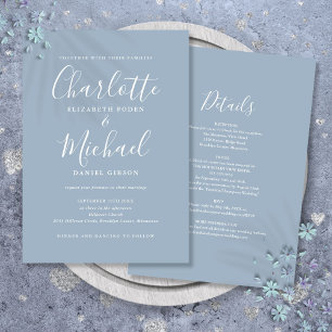 Invitation Bleu Dusty Simple Tout En Un Mariage De Script Chi