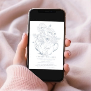 Invitation Bleu Dusty vintage Douche à thé de la nuptiale