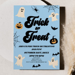 Invitation Bleu Éffrayant Tricoter ou traiter Halloween Party