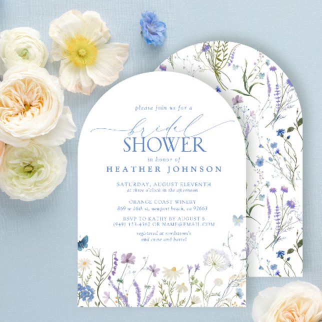 Invitation Bleu Elegant Fleur sauvage Fête des mariées floral (Créateur téléchargé)