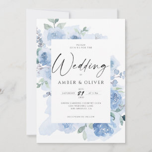 Invitation Bleu Elégant Floral clair Dusty Blue Boho Mariage