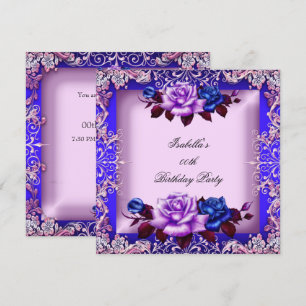 Invitation Bleu Élégant Rose Mauve Lilas Rose Anniversaire