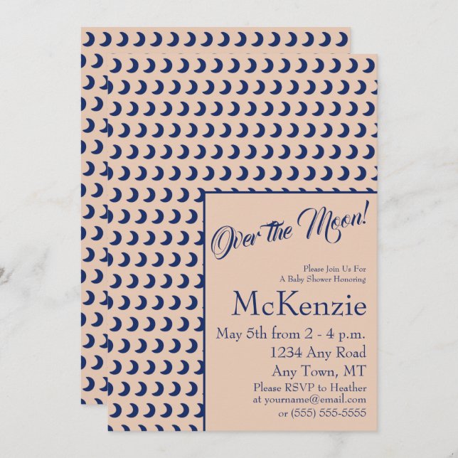 Invitation Bleu Élégant Sur La Lune Baby shower Céleste I (Devant / Derrière)