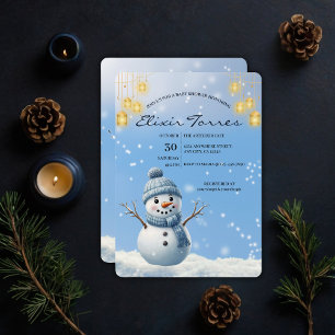 Invitation Bleu Elegant Whimsical Winter Snowman Baby shower