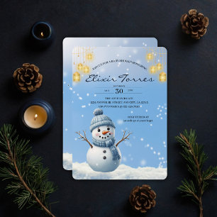 Invitation Bleu Elegant Whimsical Winter Snowman Baby shower