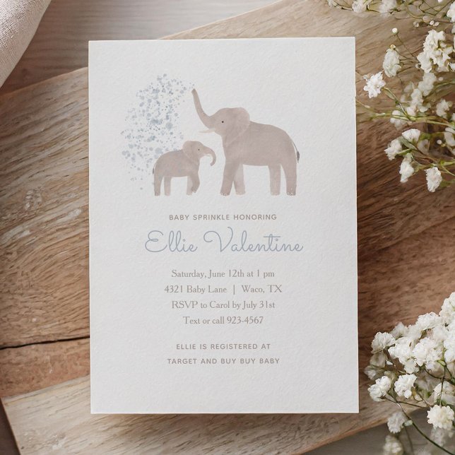 Invitation Bleu Eléphant Bébé saupoudrer (Créateur téléchargé)