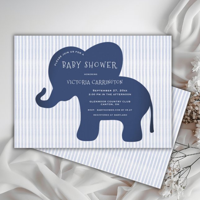Invitation Bleu Eléphant de la Marine Cute Baby shower de la  (Créateur téléchargé)
