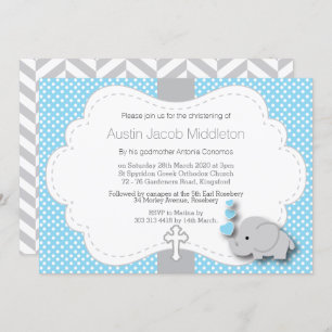 Invitation Bleu - Elephant 🐘 photo bébé - Christening
