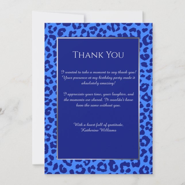 Invitation Bleu-Empreinte de léopard-carte de remerciements (Devant)