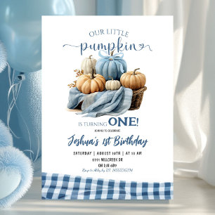 Invitation Bleu En vichy Petit Citrouille Anniversaire