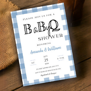 Invitation Bleu En vichy Plaid BBQ Bébé Couples Douche