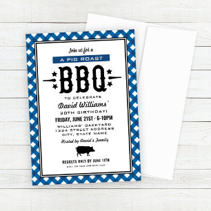 Invitation Bleu En vichy Plaid Pig Roast BBQ fête d'anniversa