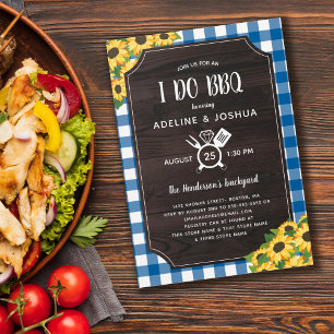 Invitation Bleu En vichy tournesol I Do BBQ Douche Couple