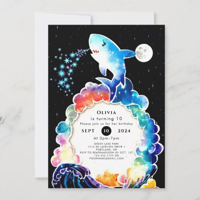 Invitation Bleu Enchanted Enfants Requin Anniversaire (Devant)