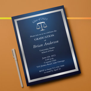 Invitation Bleu et argent Logo de justice Diplôme de l'école