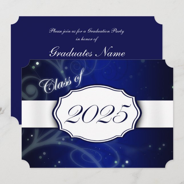 Invitation Bleu et blanc 2025 Graduation Party (Devant / Derrière)